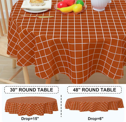 round Waterproof Fabric Table Cloth, Plaid Stain Resistant Polyester Tablecloth, Washable Cloth Table Cover for Fall Halloween Decor, Dining Room, Outdoor (60" Round, Rusty)
