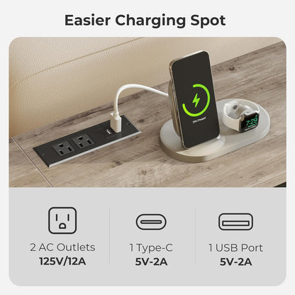 70-Inch Console Table with Integrated Outlets and USB-C Port, Extra Long X-Shaped Design for Entryway and Living Room, Metal Frame with Wooden Top in Grey Oak