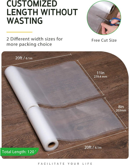 Vacuum Sealer Bags, 6 Pack 3 Rolls 11" X 20' and 3 Rolls 8" X 20' Commercial Grade BPA Free Bag Rolls, Food Vac Bags for Storage, Meal Prep or Sous Vide