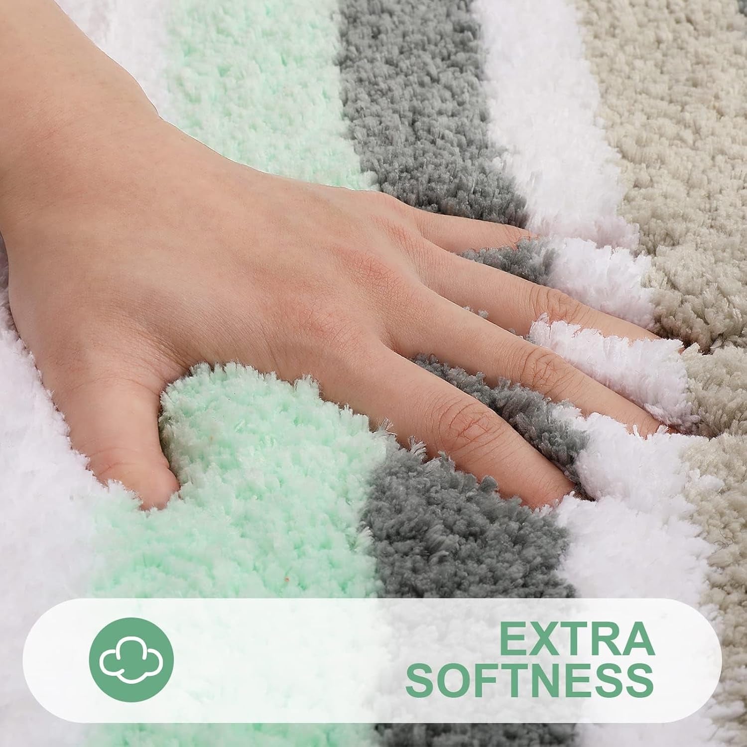 Microfiber Striped Bathroom Rugs Bath Mat, Extra Thick, Soft and Shaggy, Absorbent, Machine Washable, Anti-Slip Bath Rugs for Bathroom, Tub and Shower, 24X20, Green-Grey