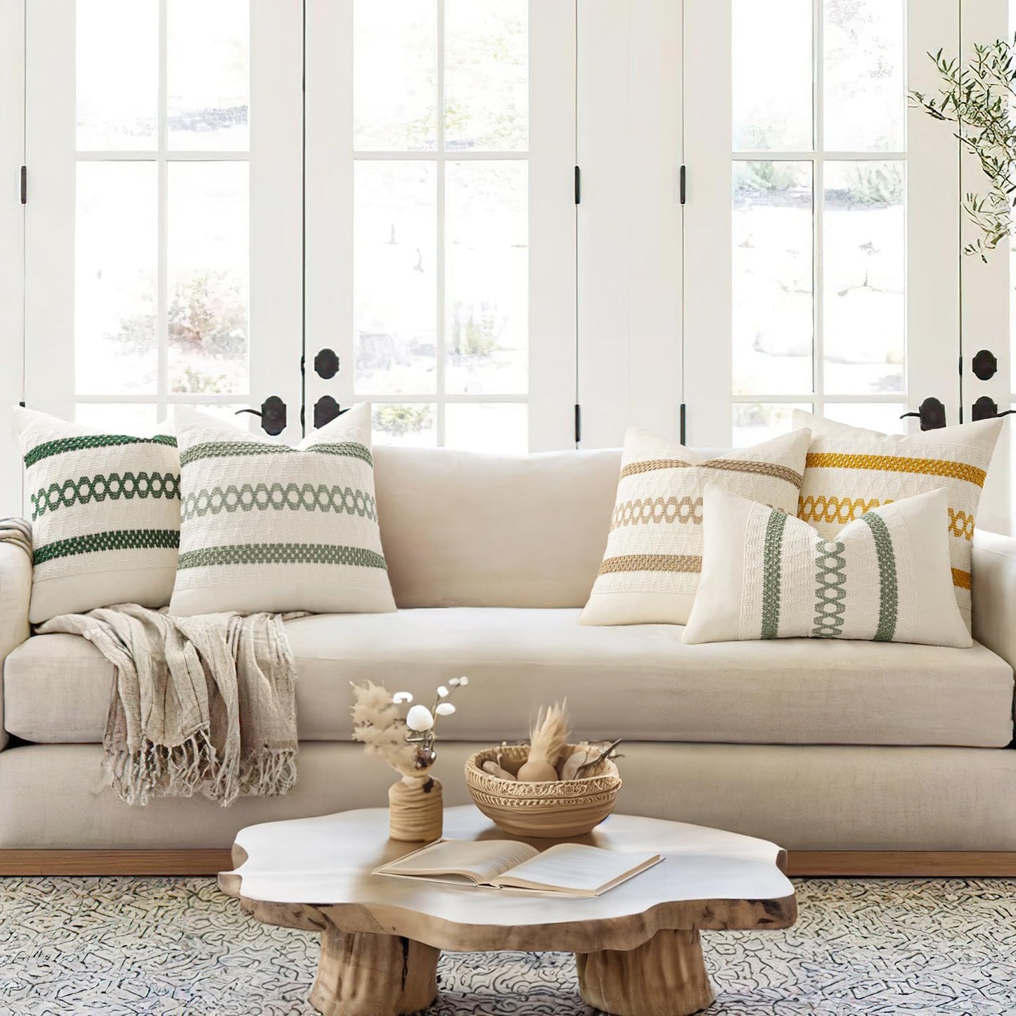 Set of 2 Sage Green Boho Decorative Lumbar Pillow Covers 12X20 Inch Farmhouse Rustic Couch Throw Pillows Modern Summer Cushion Covers Retro Cute Macrame Woven Home Decor for Bed Sofa Chair