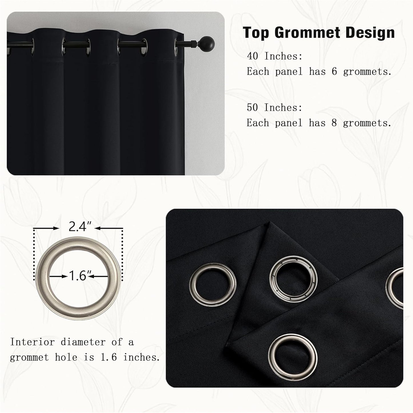 Halloween Black Short Cafe Curtains 36 Inch Length 2 Panels Set, Half Window Grommet Privacy Drape Tiers for Kitchen, Thermal Insulated Curtains Blackout for Bathroom Shades, W40 X L36