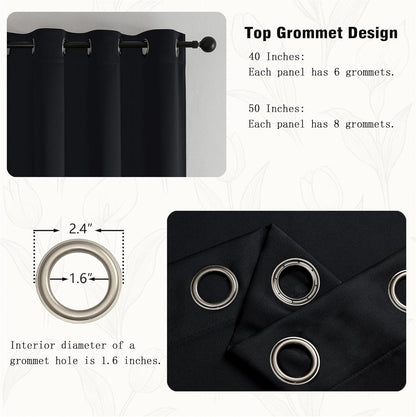 Halloween Black Short Cafe Curtains 36 Inch Length 2 Panels Set, Half Window Grommet Privacy Drape Tiers for Kitchen, Thermal Insulated Curtains Blackout for Bathroom Shades, W40 X L36