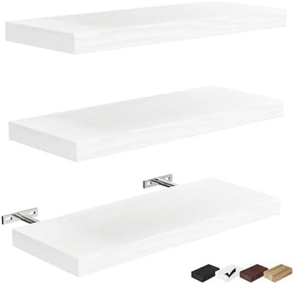3 Packs Floating Shelves for Room Wall Accent Mounted Bookshelf Storage Bathroom Bedroom Living Room Hanging Kitchen Display Office Plant Book Gaming Dorm Decor Bath Cute Shelf Decore Decir White Wood