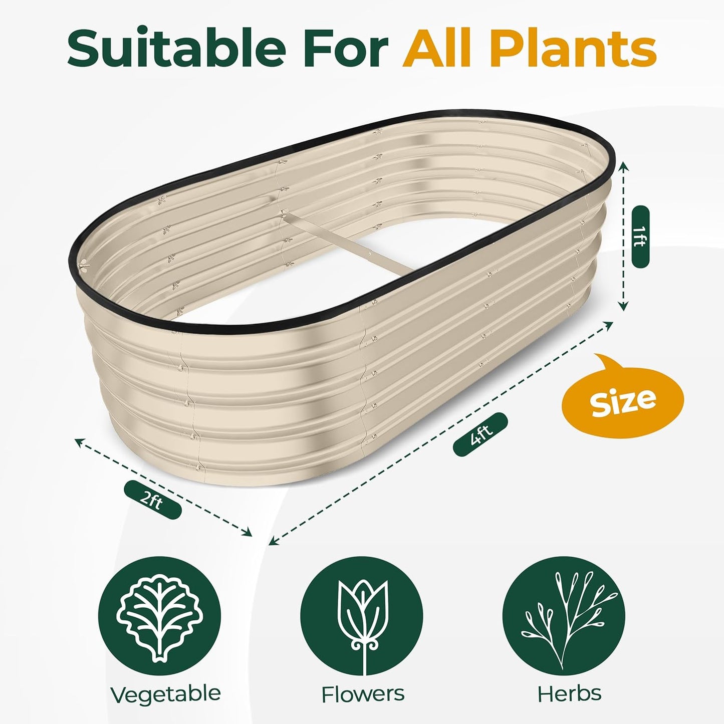 Galvanized Raised Garden Bed, 4 by 2 Feet Lightweight Planter Boxes Outdoor with Easy Assembly, Large Garden Bed for Vegetables, Fruits, Flowers, Beige