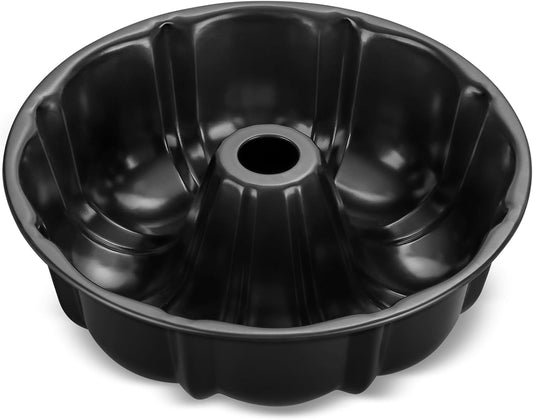 10 Inch Black Non-Stick Cake Pan, Carbon Steel Fluted Tube round Baking Pan for Pound Cake, 10-Cup Large Capacity Bakeware, Healthy & Heavy Duty, 1 Piece
