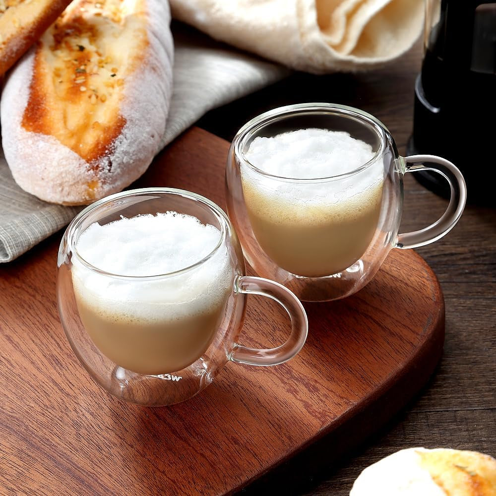 Espresso Cups Set of 4 with Handle, 2.5Oz Expresso Coffee Cup, Small Expresso Shot Glasses, Clear Double Wall Insulated Espresso Mugs,Tazas De Cafe Expreso, Suit for Espresso Machine Accessories