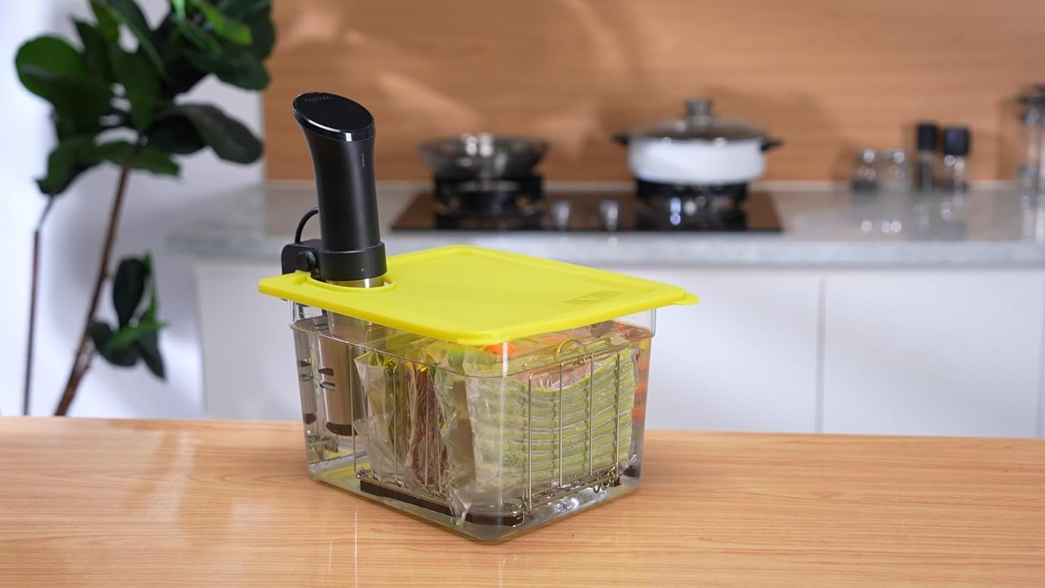 Sous Vide Container with Universal Silicone Lid and Sous Vide Rack and Container Sleeve Compatible with Anova All Models,Breville Joule, Instant Pot Sous Vide Cooker (KIT-TY-GJ)