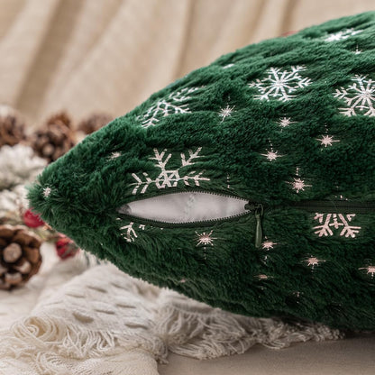 Set of 2 Christmas Decorative Throw Pillow Covers Soft Faux Fur Winter Pillow Covers with Silver Snowflake Glitter Holiday Festival Pillowcases for Couch Sofa Bed, 18×18Inch, Dark Green