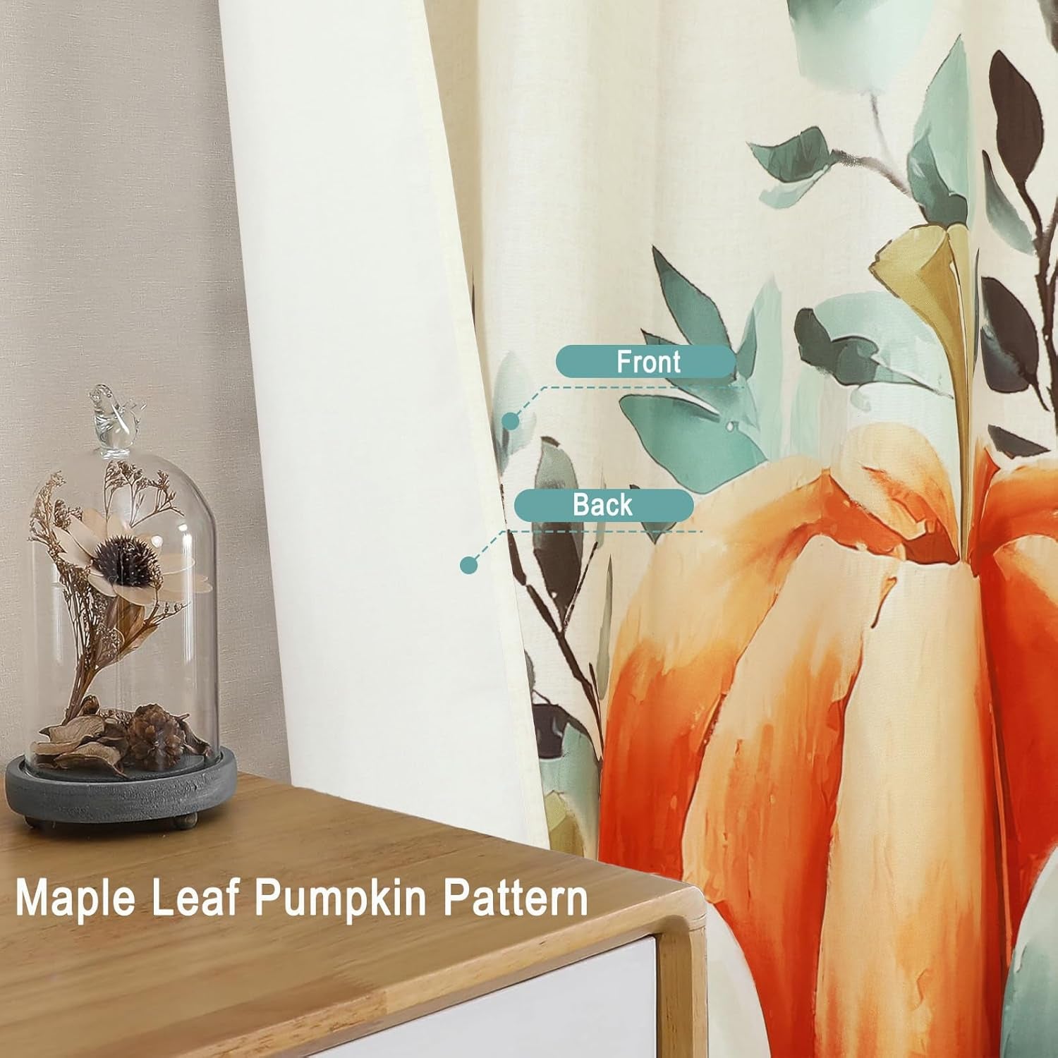 Autumn Pumpkin Fall Shower Curtain for Halloween Thanksgiving Harvest, Maple Leaf Floral Shower Curtain for Bathroom Decor, Polyester Waterproof Fabric, 72Wx72L Inch