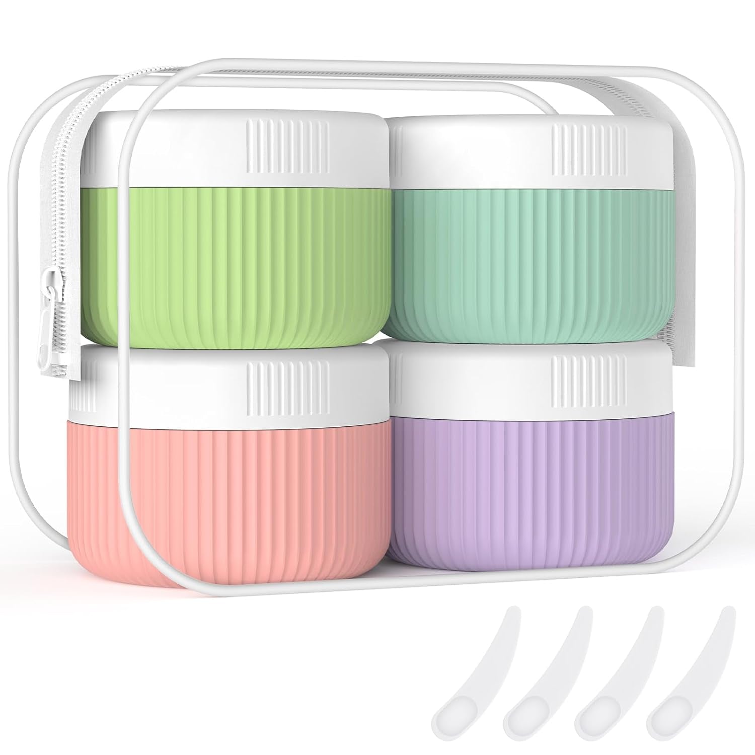 Travel Containers for Toiletries, TSA Approved 1.5 Oz Silicone Cream Jars, Leak-Proof Journey Containers, Trip Accessories with Lid for Cosmetic Face Hand 4 Pack White Lid - Bright