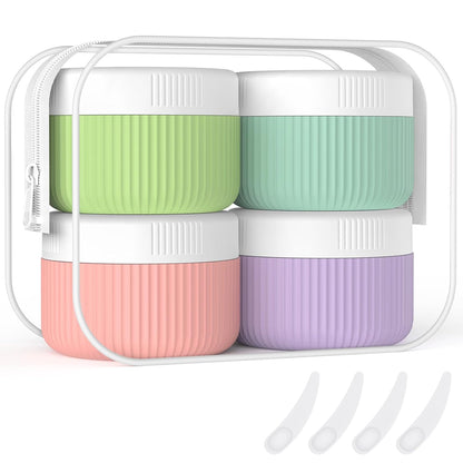 Travel Containers for Toiletries, TSA Approved 1.5 Oz Silicone Cream Jars, Leak-Proof Journey Containers, Trip Accessories with Lid for Cosmetic Face Hand 4 Pack White Lid - Bright