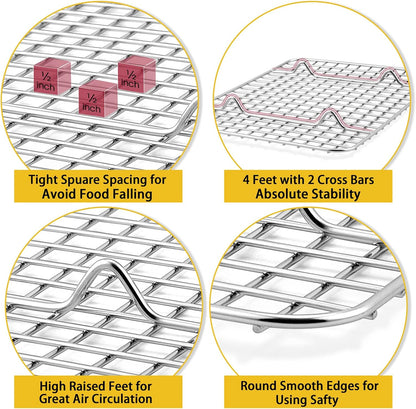 8.75 Inch Cooling Baking Rack Set of 2, Stainless Steel Grid Cooking Racks for Roasting Drying Grilling, Oven & Dishwasher Safe, Heavy Duty & Healthy