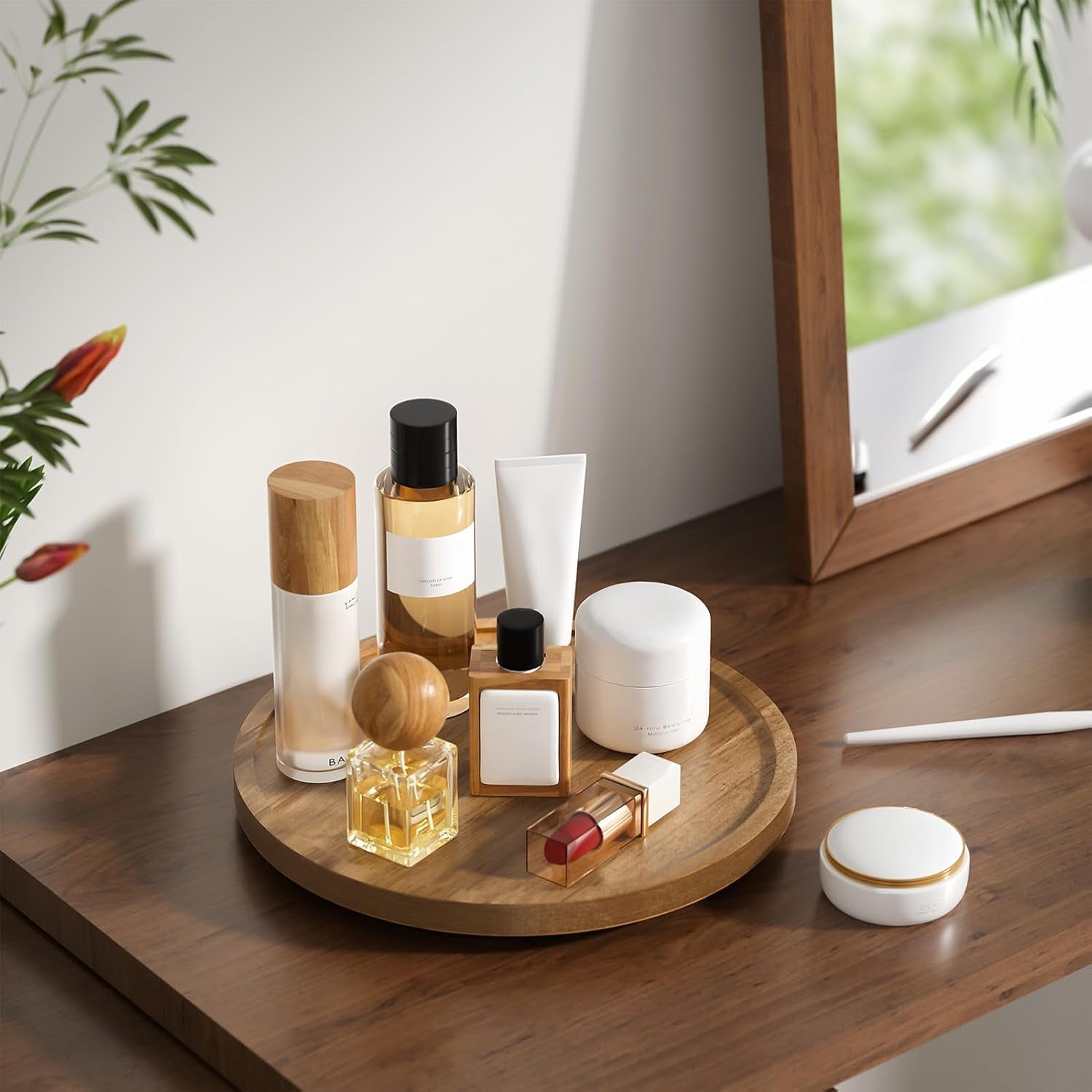 10'' Acacia Wood Lazy Susan Organizer for Table Top, Lazy Susan Turntable for Cabinet, Kitchen, Countertop, Pantry Organization