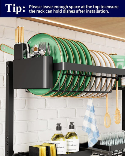 over the Sink Dish Drying Rack - 30.0" to 33.9" X 21.5", Adjustable Sink Drying Rack for Kitchen Sink with Multifunctional Baskets, Black