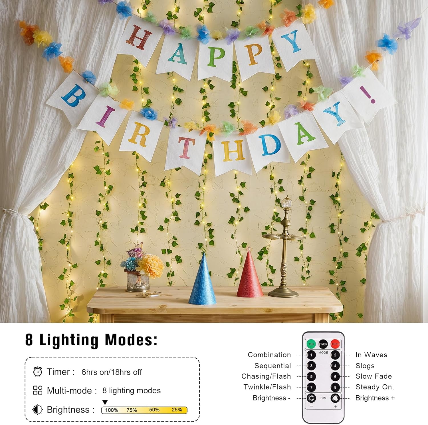 Vines Lights for Bedroom, 200 LED Vines Fairy Lights, Artificial Ivy Leaf Light for Wall Curtain Wedding Party Indoor Decor, 6.5Ft X 6.5Ft with Remote