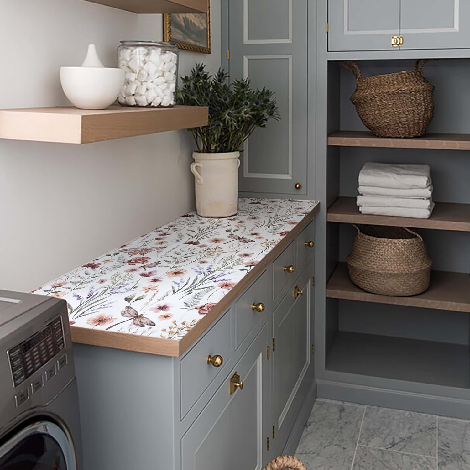 Shelf and Drawer Liner for Kitchen Cabinets, Non-Adhesive and Strong Non-Slip Floral Shelf Cabinet Drawer Liners for Kitchen, Waterproof Cupboard Liners,Easy to Clean,12In X 10FT