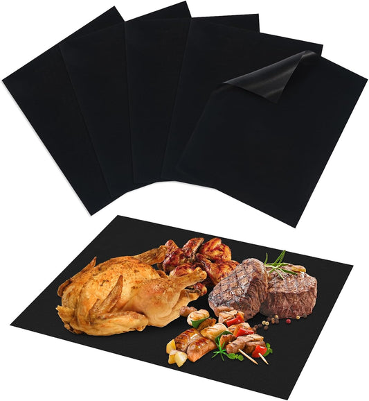 Grill Mats for Outdoor Grill, Set of 6 Reusable Baking Mat Non Stick Heat Resistant Grilling Mat, Grill Accessories Works on Gas Charcoal and Electric BBQ, 15.75 X 13-Inch, Black