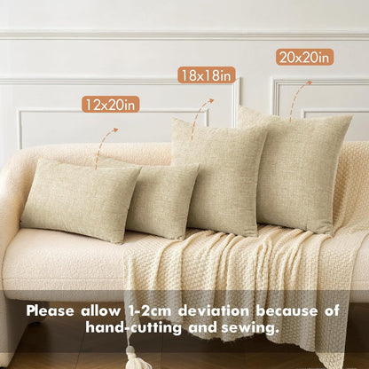 Pack of 2 Beige Throw Pillow Covers 18X18 Inch Soft Chenille Pillow Covers for Sofa Living Room Couch Solid Dyed Cases Not Pillow Inserts