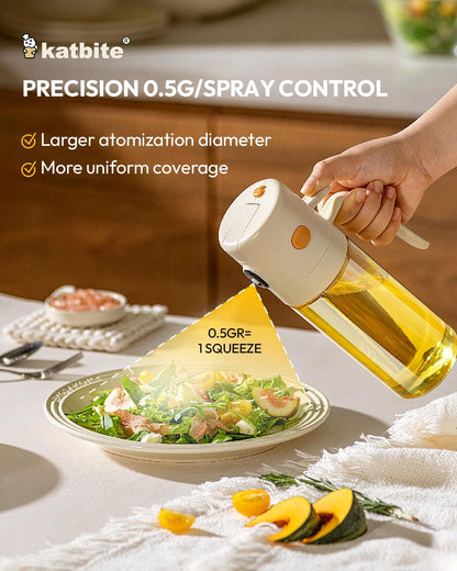 2 in 1 Oil Sprayer & Pour for Cooking, 18.6 Oz(550Ml) Glass Olive Oil Dispenser Bottle, One-Touch Open Lid, Non-Drip Leak-Proof Design, Fine Mist(0.5G/Spray) for Air Fryer, Salad, Yellow