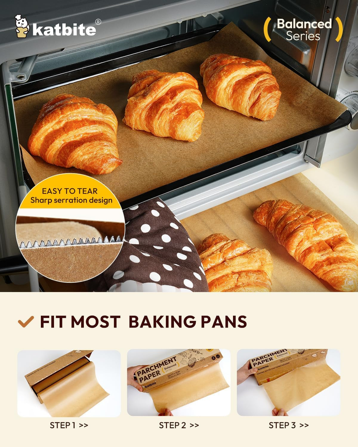 12In X 262Ft Unbleached Parchment Paper Roll, 260 Sq.Ft, Balanced Series, Non-Stick, Extra Long Parchment Baking Paper with Portable Serrated Cutter for Baking, Cooking [Balanced Series]