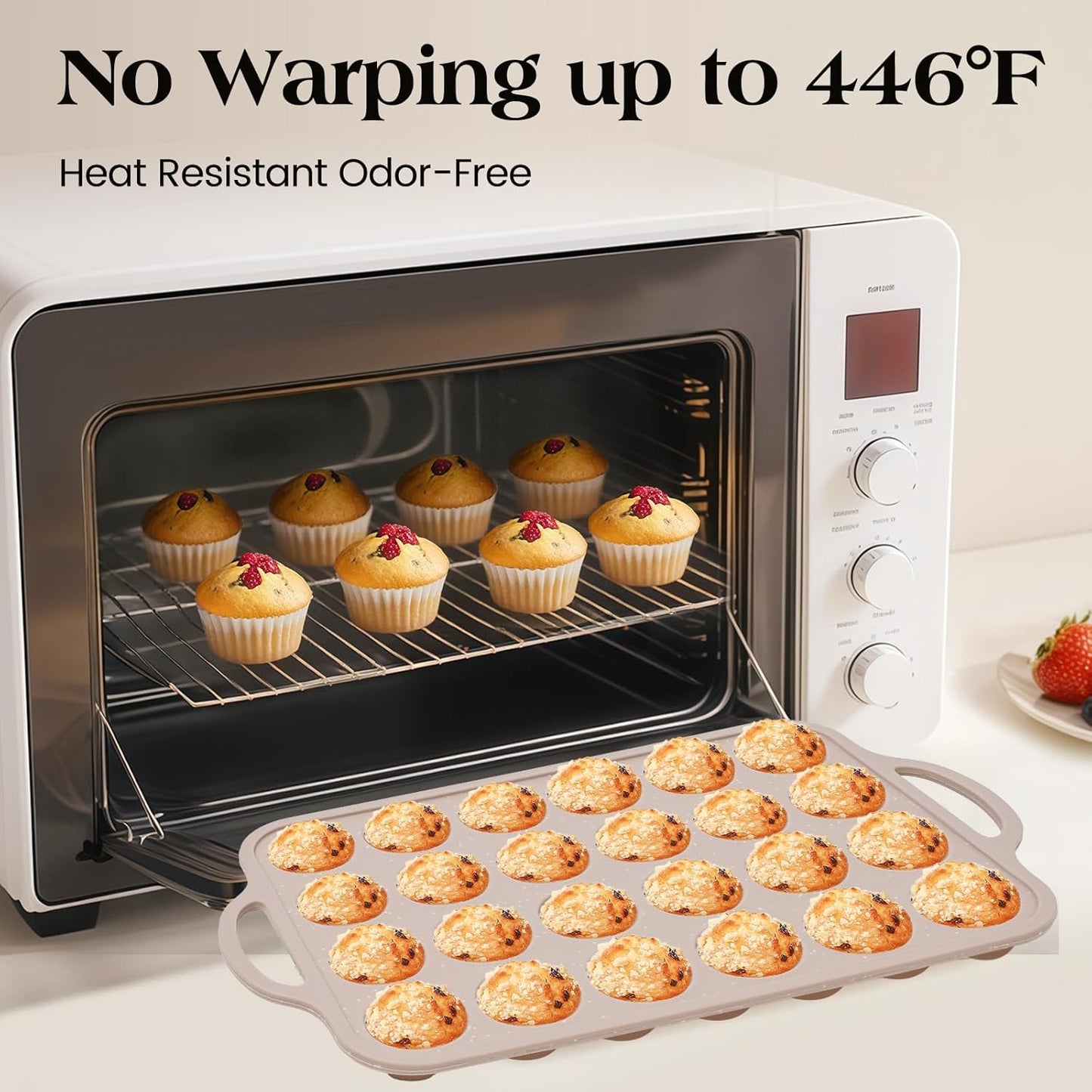 Mini Silicone Muffin Pans for Baking with Metal Reinforced Frame, 24 Cups Brown Regular Size Nonstick Cupcake Pan, BPA Free Oven Dishwasher Safe Baking Mold for Muffins Cupcakes