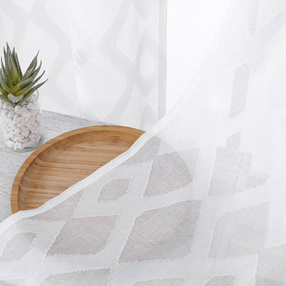 Sheer White Curtains 84 Inches Long 2 Panels Set for Bedroom, Light Filtering Geometric Jacquard Clip Textured Window Curtain, Modern Farmhouse Curtains for Living Room, Total Wide 84" Inch