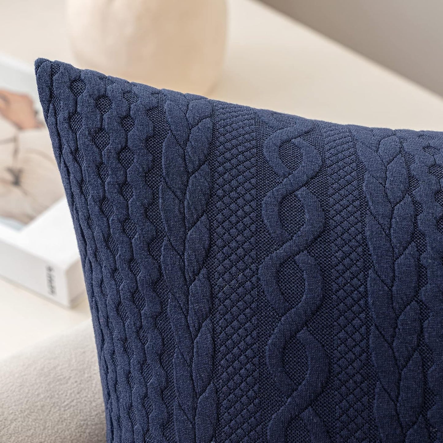 Decorative Throw Pillow Covers Set of 2 Super Soft Modern Stretchy Embossed Patterned Cushion Covers for Farmhouse Couch Sofa Livingroom Bed,Navy Blue 18X18 Inch