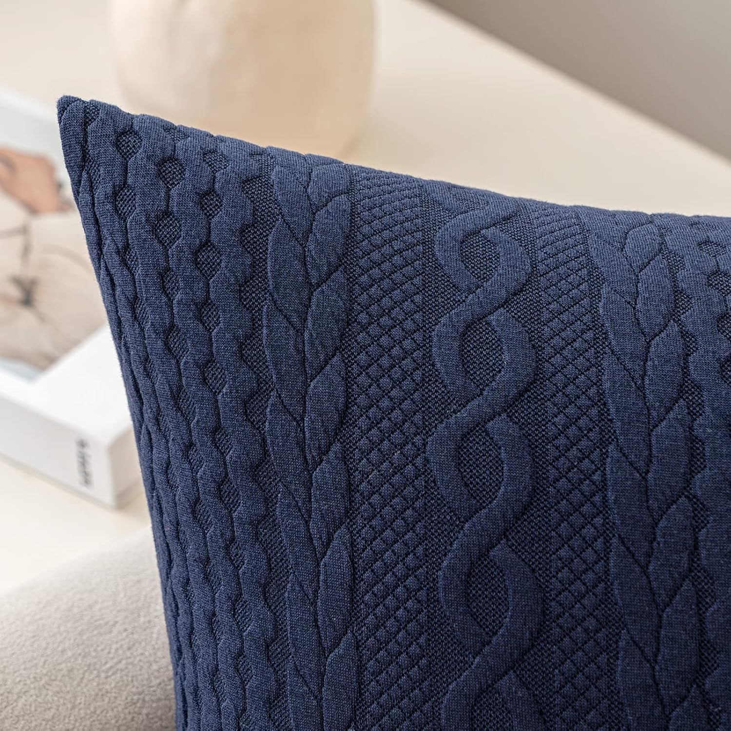 Decorative Throw Pillow Covers Set of 2 Super Soft Modern Stretchy Embossed Patterned Cushion Covers for Farmhouse Couch Sofa Livingroom Bed,Navy Blue 18X18 Inch