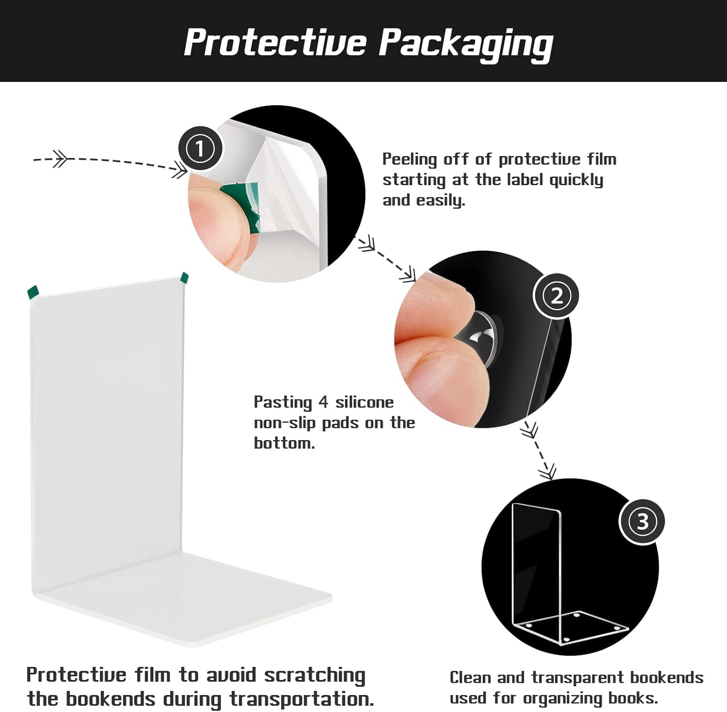 Book Ends, 8 Pcs Book Ends Acrylic Bookends for Shelves, Clear Book Holder Stand, Non-Skid Decorative Bookend, Study Book Organizer for Home Library Office, 5 X 5 X 7.3 Inch