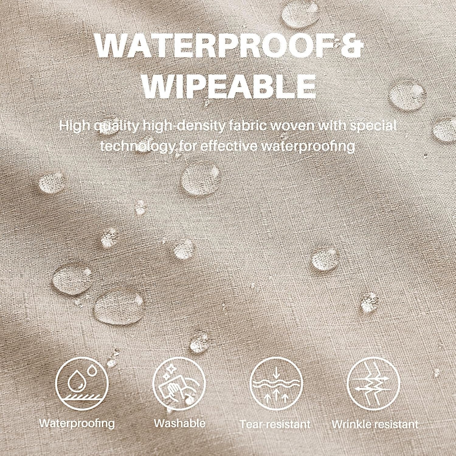 Textured Linen Table Cloth for Rectangle Tables - Khaki Tablecloths Rectangular Waterproof Wrinkle Free Wipeable Dining Table Cover for Spring Wedding Birthday Kitchen Decor, 52 X 70 Inch