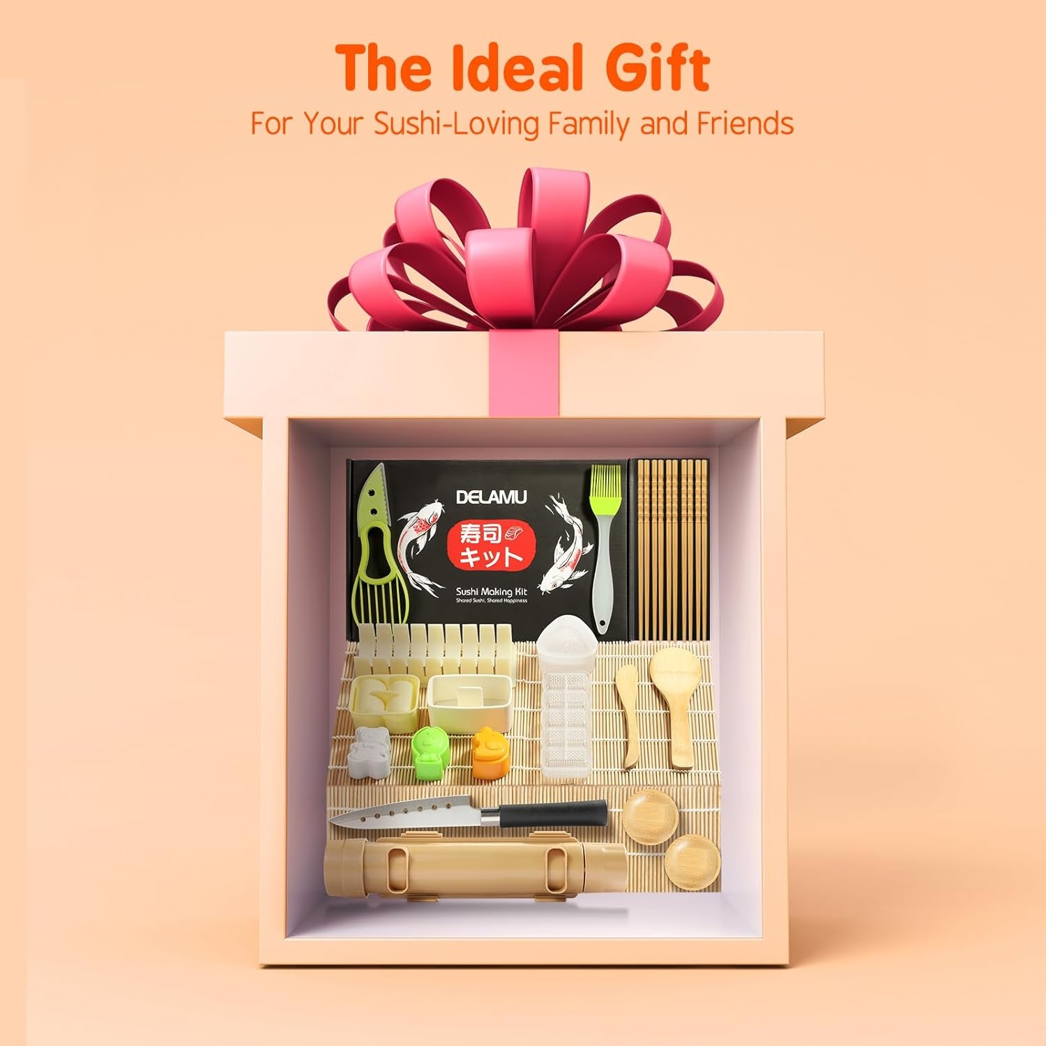 Sushi Making Kit 27 in 1 [Parent-Child] Sushi Kit, for Beginners/Pros Sushi Makers, with Bamboo Sushi Mats, Sushi Bazooka, Onigiri Mold, Rice Paddle, Sushi Knife, Guide Book & More