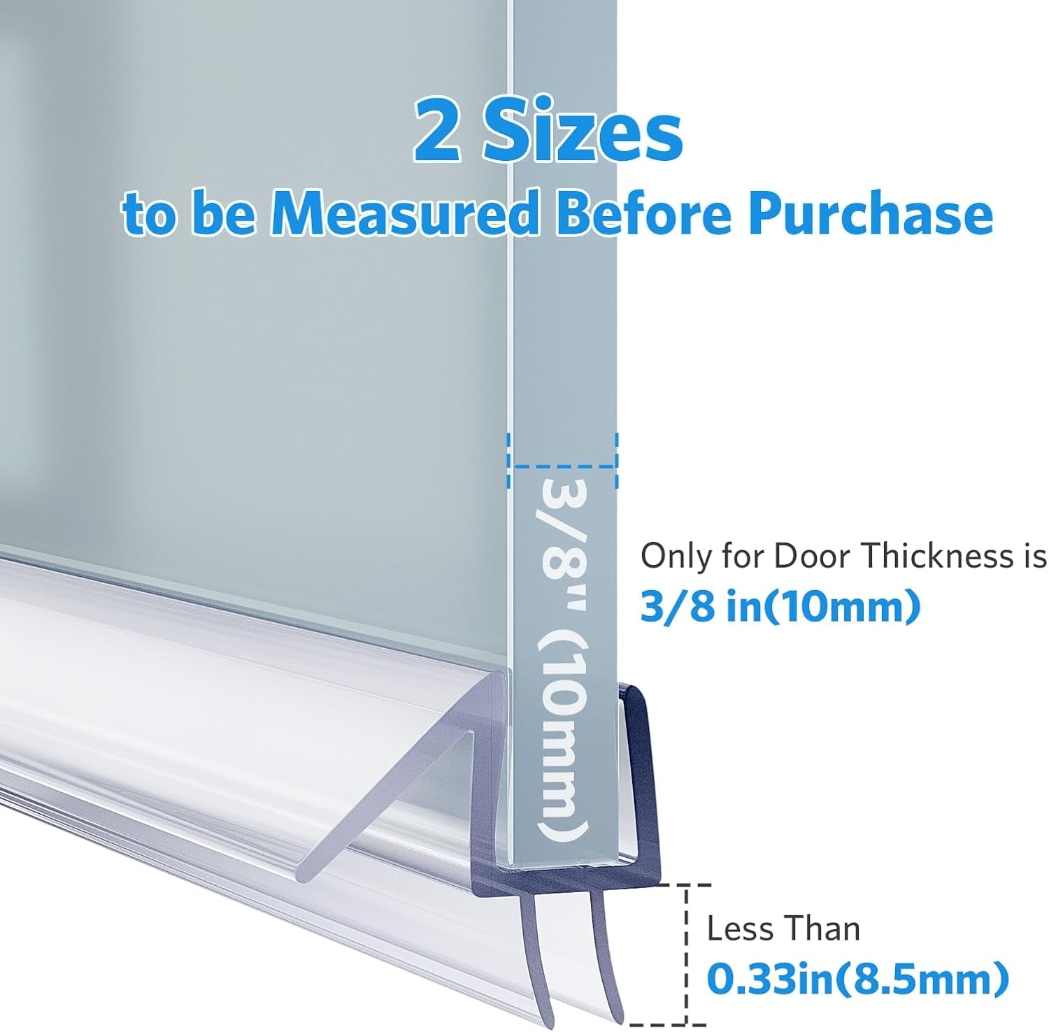 Shower Door Bottom Seal, 3Pack Shower Door Sweep Strip, Frameless Glass Doors Seal Strip for 3/8'' (10Mm) Thick Doors, Showers Water Guard & Barrier - Stop Water Leakage, 39.3'' X 0.39''