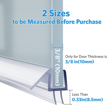 Shower Door Bottom Seal, 3Pack Shower Door Sweep Strip, Frameless Glass Doors Seal Strip for 3/8'' (10Mm) Thick Doors, Showers Water Guard & Barrier - Stop Water Leakage, 39.3'' X 0.39''