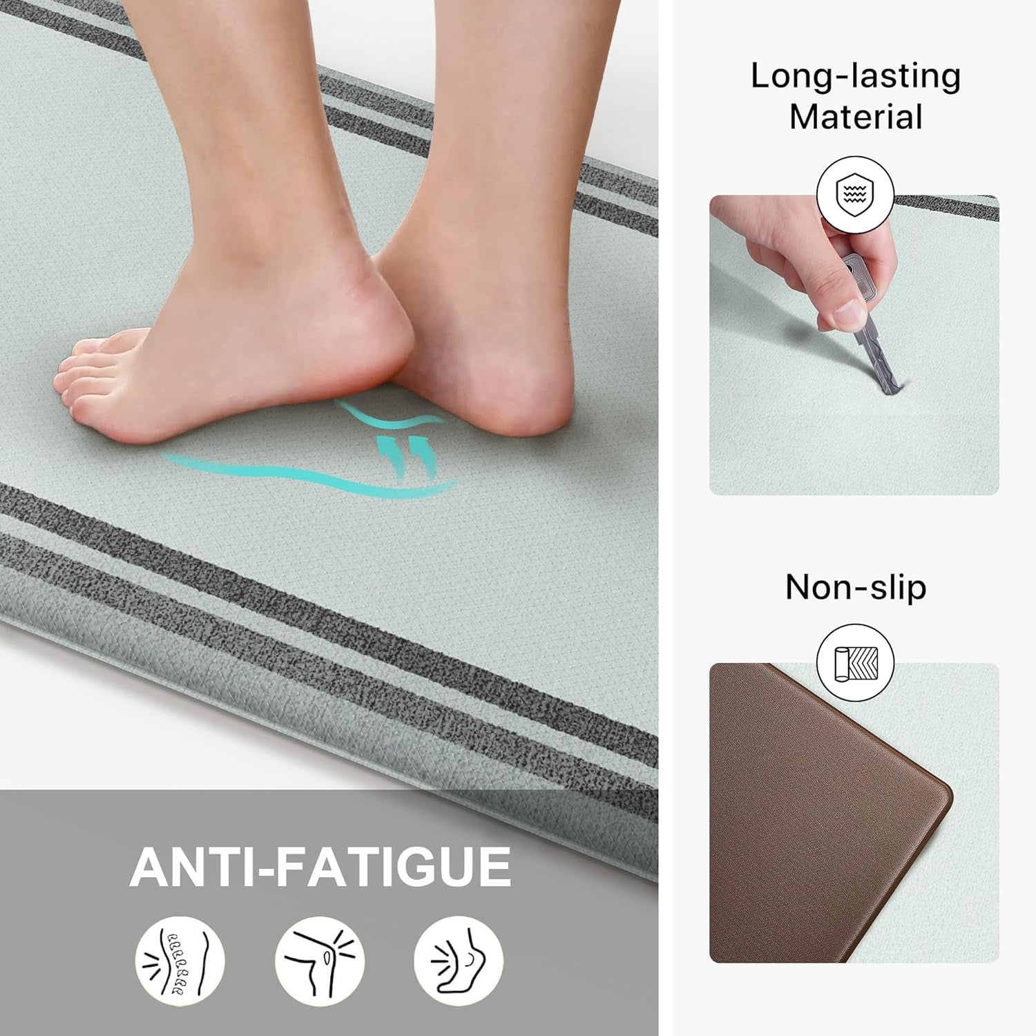 Kitchen Mats for Floor 2 PCS Cushioned Anti-Fatigue, Geometric Waterproof Kitchen Rugs Non Slip Washable, Comfort Standing Mat Rug for Kitchen, Office, Laundry, Lightgrey, 17"X 47"+17"X 30"