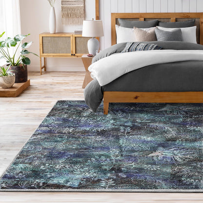 Bathroom Rug - Paisley Floral Area Rug, 2X3 Ft, for Entryway, Bedroom, Living Room, Anti-Skid, Durable, Rectangular, Washable