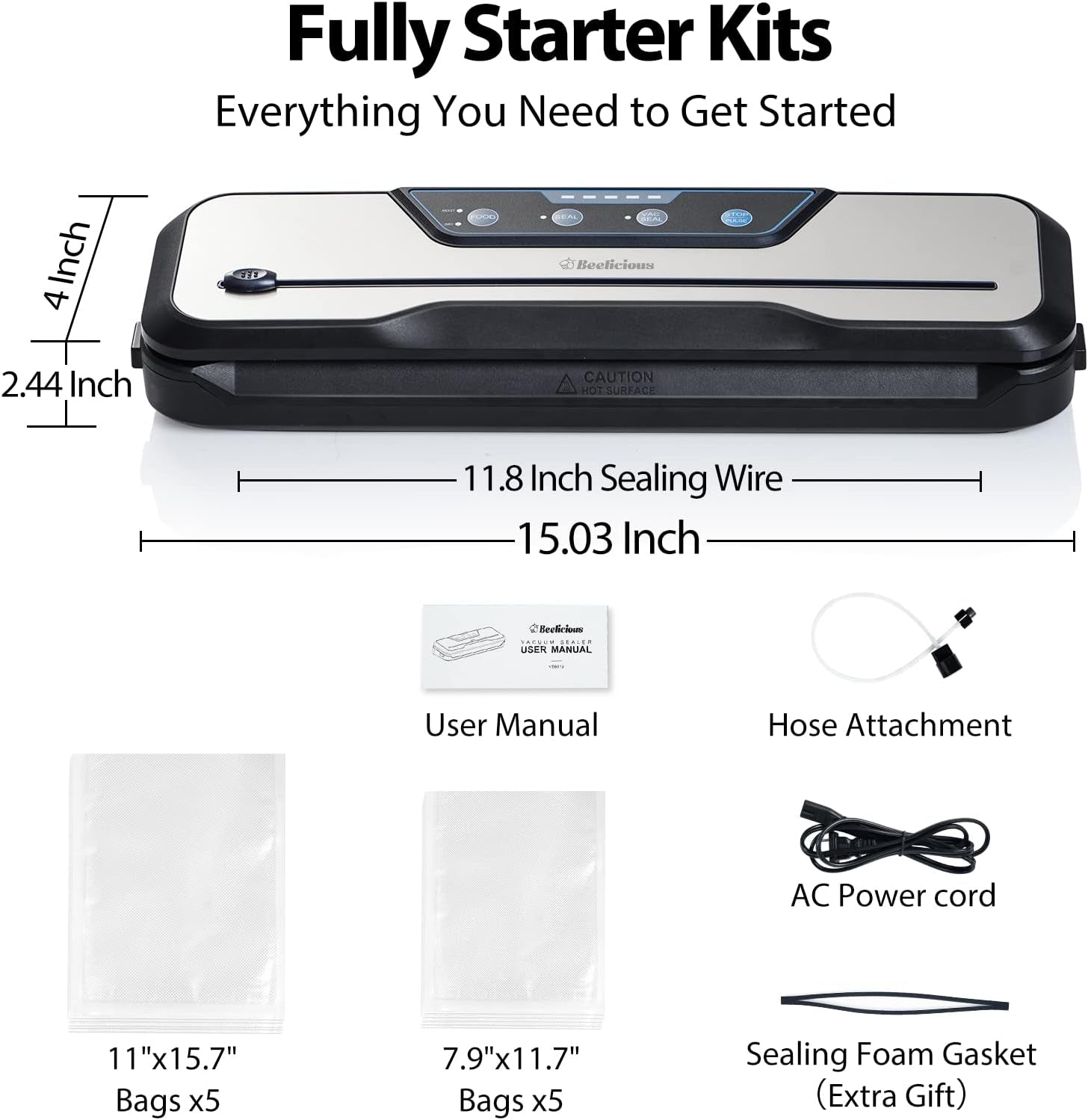 Vacuum Sealer Machine, with Starter Kit and 2-Year Warranty,  Automatic Air Sealing for Food Storage, Build-In Cutter, Moist Mode, EXT-VAC