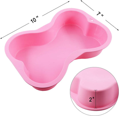 Dog Birthday Cake Mold Silicone Bone Shape Cake Pan with Decorating Pen (Pink, 10")