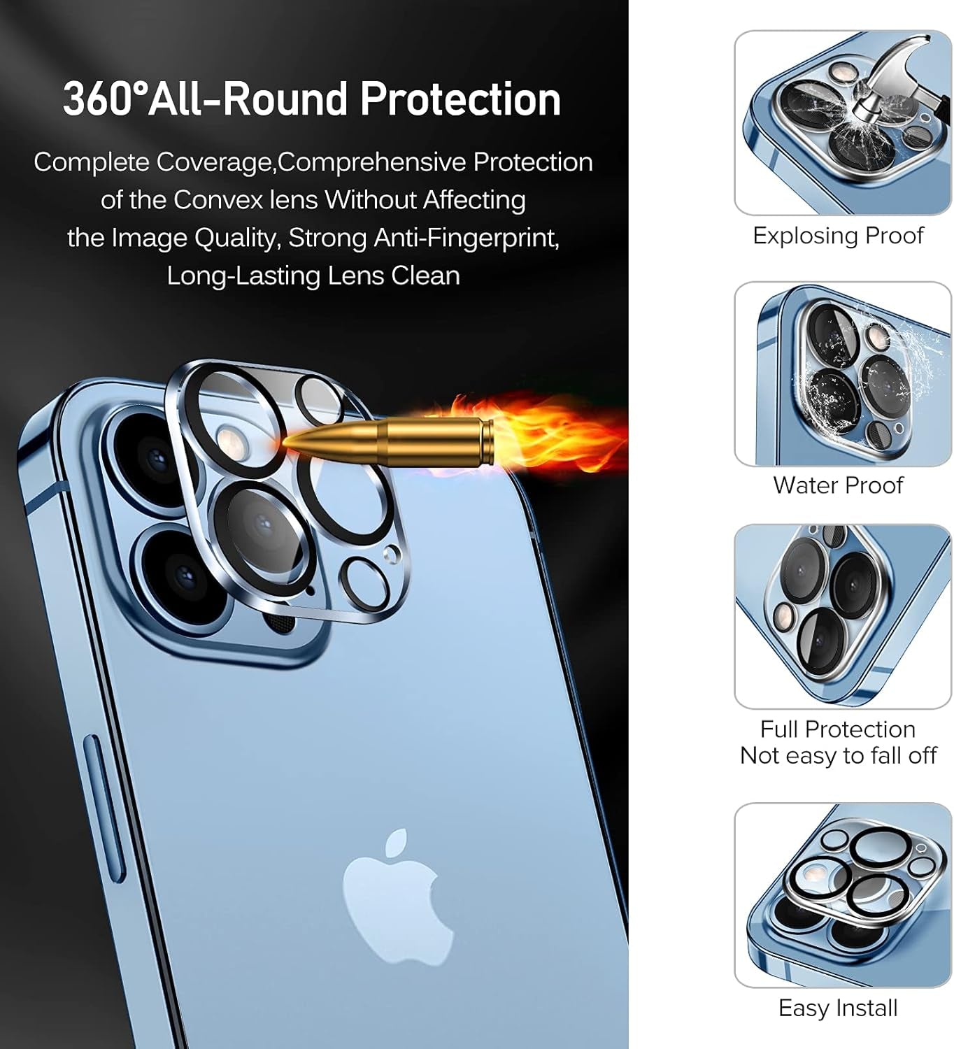 [4+2Pack]Screen Protector Compatible with Iphone 13 Pro Max 6.7‘’[4 Pack]With [2 Pack] Camera Lens Protector, HD Tempered Glass Film with Align Frame, 9H Hardness, Bubble Free,Scratch Resistant