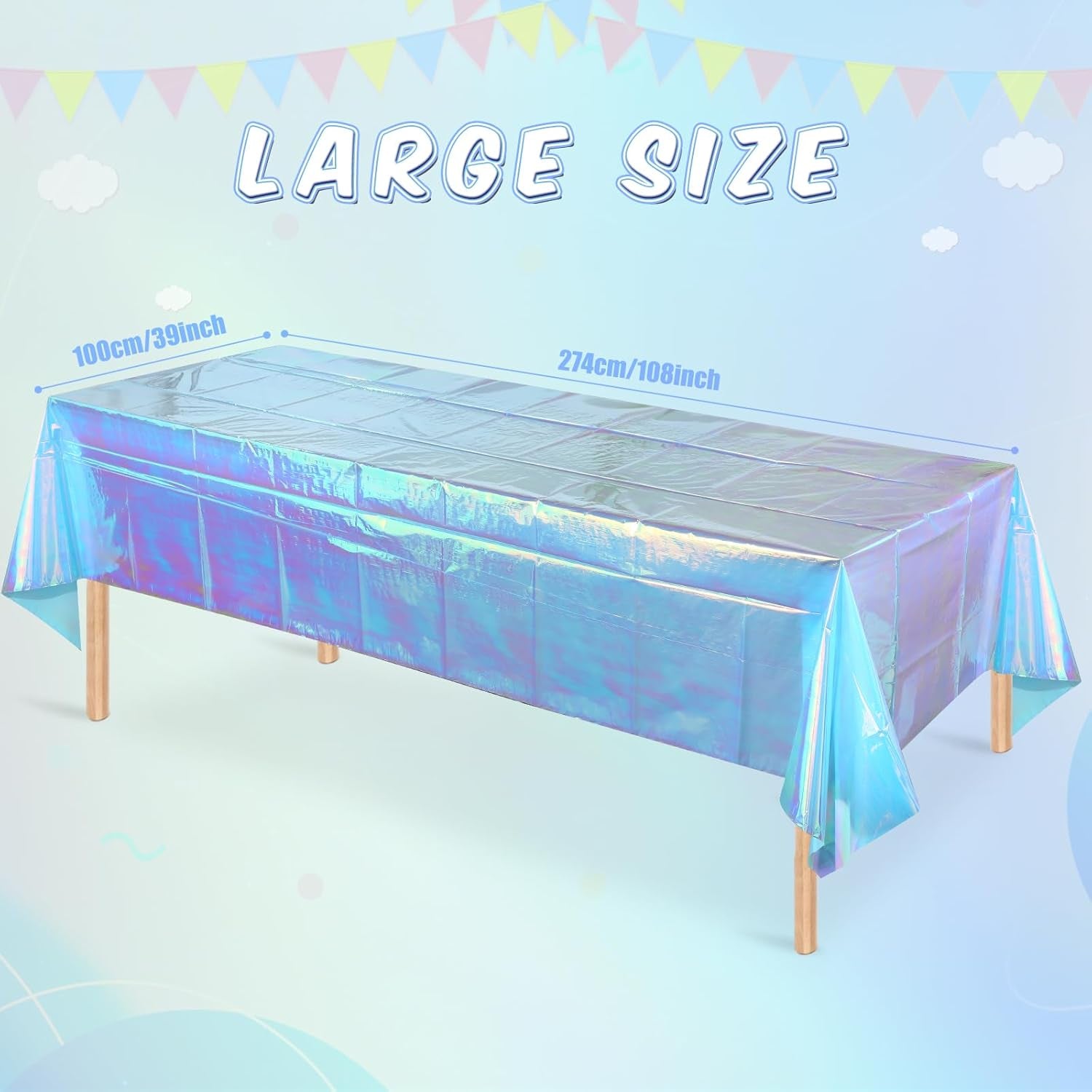 3 Pack Iridescent Blue Plastic Tablecloth,Shiny Blue Disposable Laser Rectangle Table Covers,Blue Holographic Foil Tablecloth Party Decorations for Birthday,40X108''