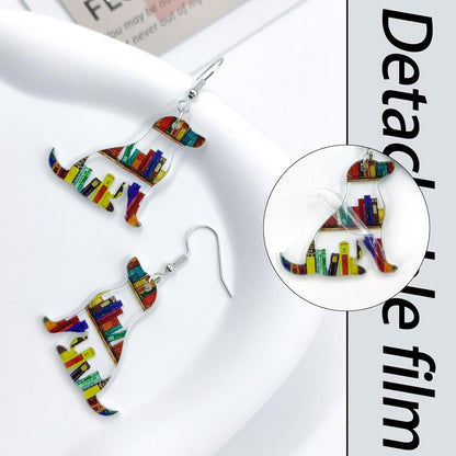 Bookcase Earrings, Book Dangle Earrings for Women Book Lover, Bookshelves Earrings Acrylic
