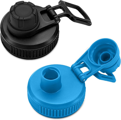 Spout Lid for Hydro Flask Wide Mouth Sport Water Bottles,2 Pack Replacement Lids for Most 12,14,16,18,20,22,32,40,64Oz Wide Mouth Water Bottles with Handle Easy to Carry (Black+Blue)