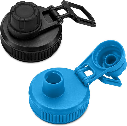 Spout Lid for Hydro Flask Wide Mouth Sport Water Bottles,2 Pack Replacement Lids for Most 12,14,16,18,20,22,32,40,64Oz Wide Mouth Water Bottles with Handle Easy to Carry (Black+Blue)