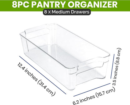 - Fridge Organizer Bins - Refrigerator Organizing Bins - Pantry Organizers & Storage - Stackable for Home & Kitchen Pantry Organization - Clear Plastic Containers (8 Pack)