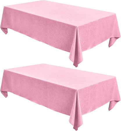 Faux Linen Tablecloths for Rectangle Tables - Water and Stain Resistant Farmhouse Style, Washable Burlap Textured Covers for Dining and Events (2 Pack, 52x70 Inch, Pink)