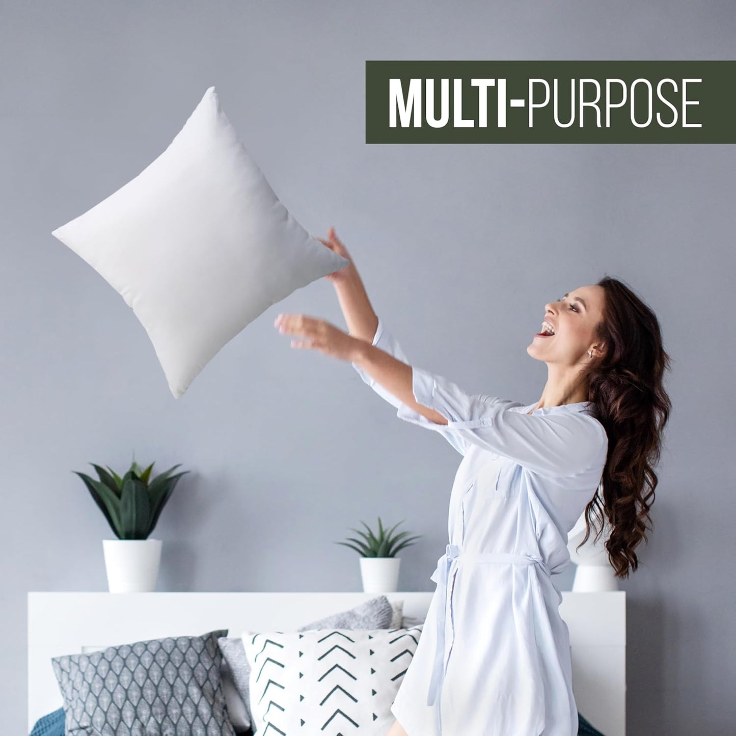 Decorative Throw Pillow Insert (18 X 18 Inches, White) – Set of 1, Ideal for Sofa, Couch, and Bed