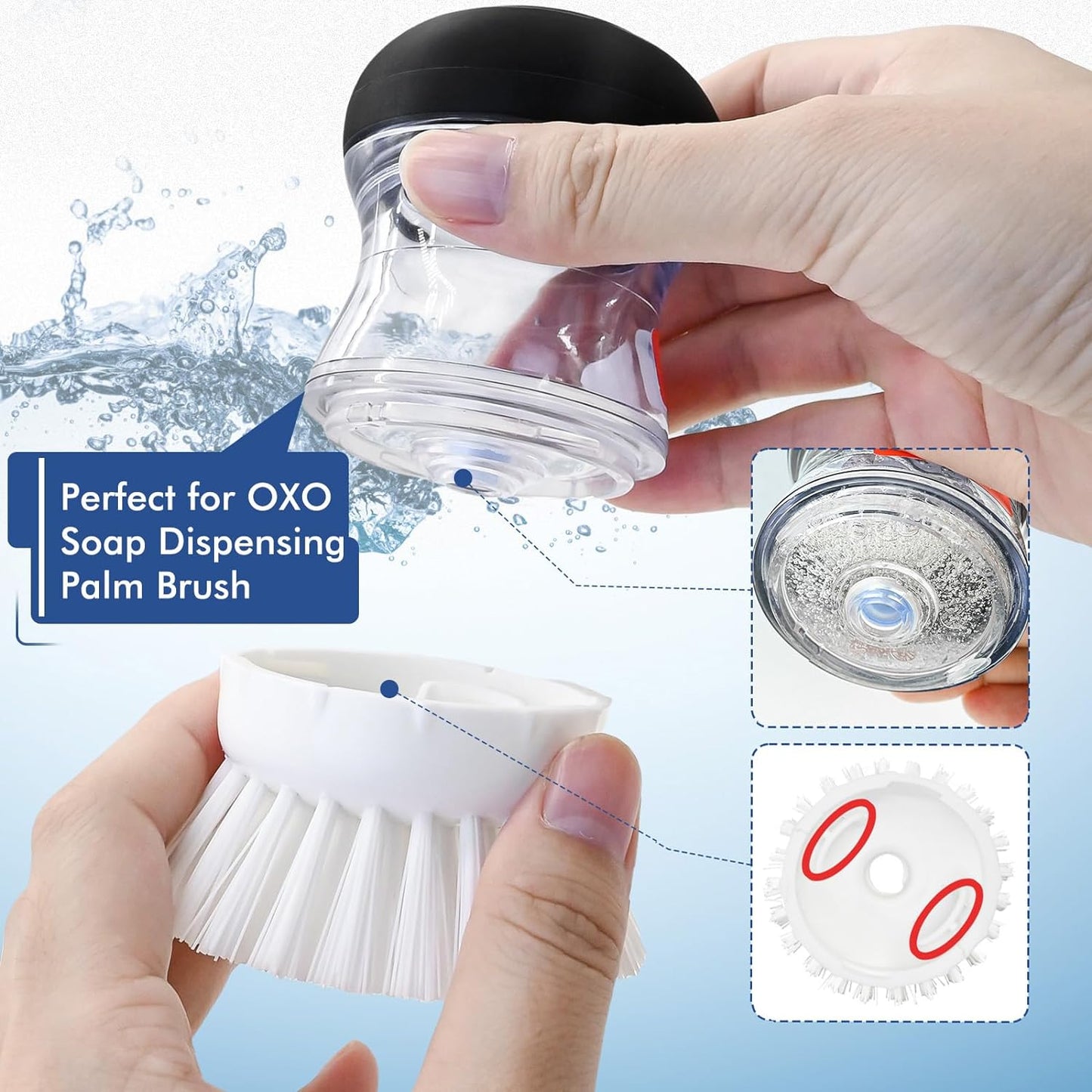 Palm Brush Refills for OXO Soap Dispensing Dish Brush - 4 Pack Cleaning Replacement Brush Head for OXO Palm Brush(White)
