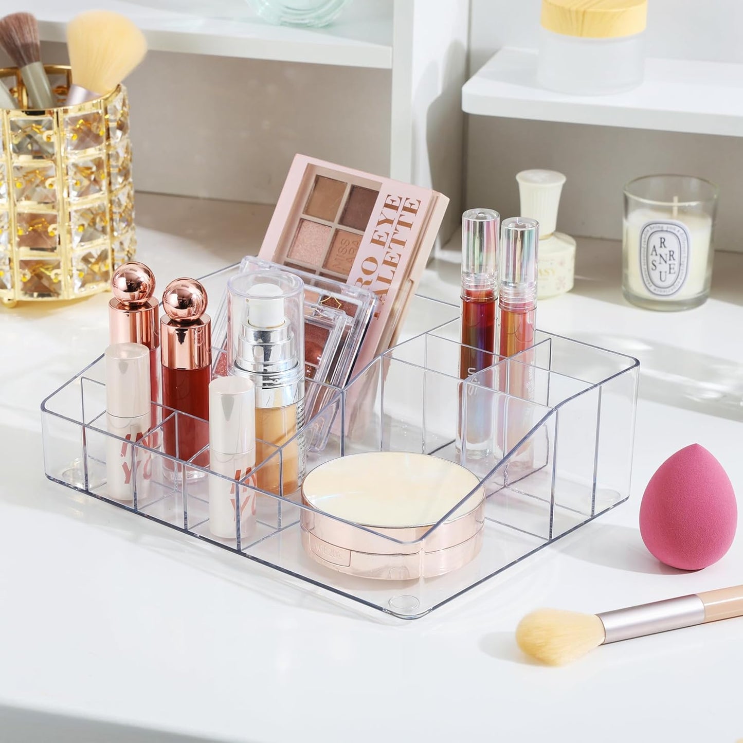 1 Tier Clear Makeup Organizer, Cosmetic Storage for Dresser Countertop and Bathroom Vanity, Beauty Holder for Lipstick Brush Skincare