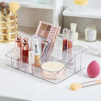 1 Tier Clear Makeup Organizer, Cosmetic Storage for Dresser Countertop and Bathroom Vanity, Beauty Holder for Lipstick Brush Skincare