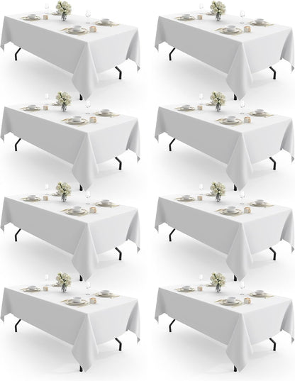 Rectangle Table Cloth 60" X 84" – 8 Packs, Durable Polyester Tablecloth Offers Reusable & Washable Protection, Ideal for Outdoor Party, Picnic, Wedding, Banquet and Birthday, White